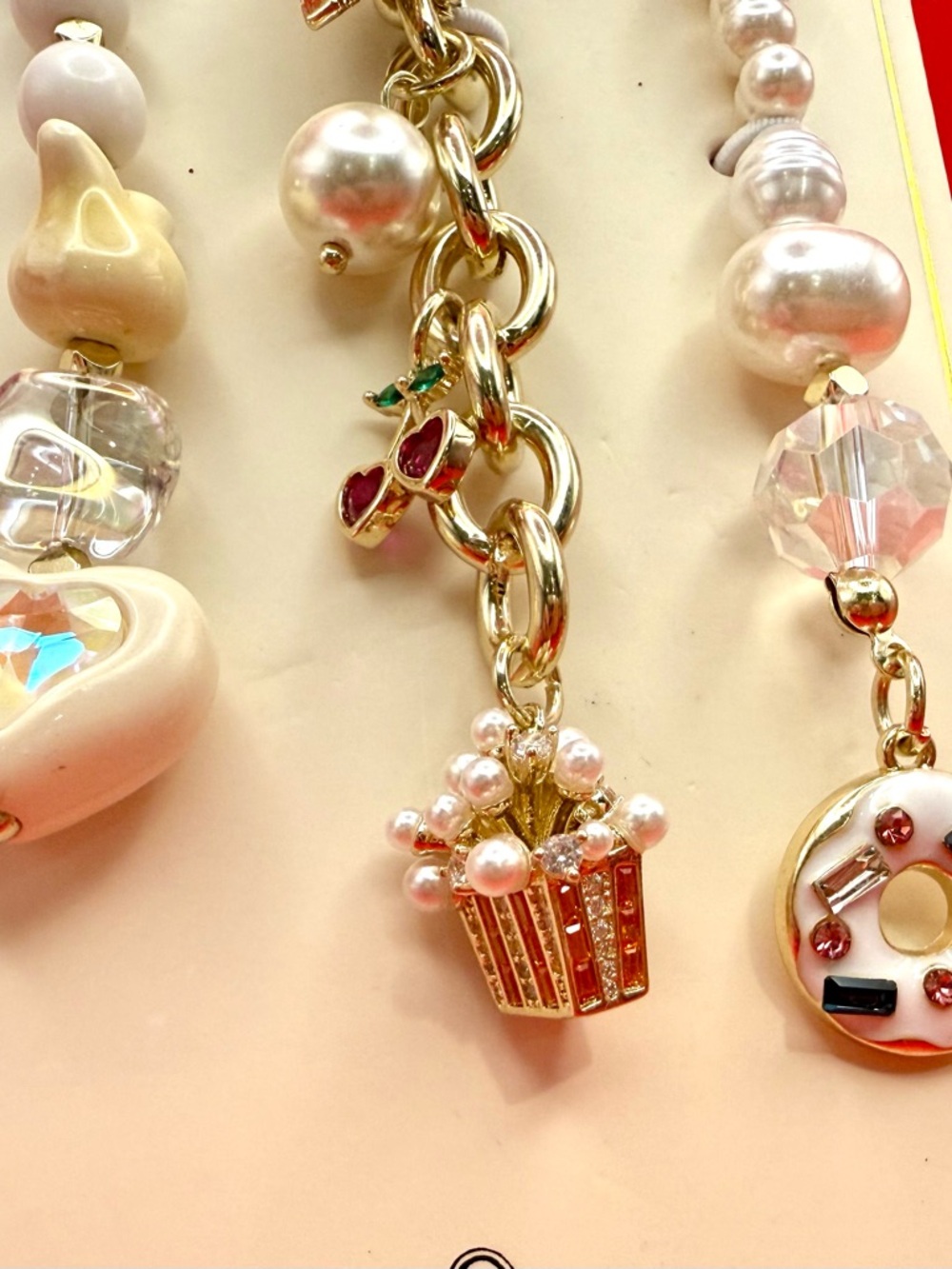 T.J.Maxx Donut Cake Croissant Cherry Dice & Gold Beaded Keychain Charm - Picture 4 of 4